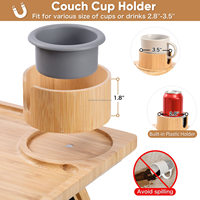Accoudoir en bois de bambou Plateaux de bras de canapé Table d'appoint pliante antidérapante Plateau de bras de canapé en bambou avec plateau amovible supplémentaire pour télécommande de boisson