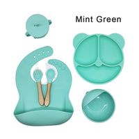 Ensemble d'assiettes et de bols pour bébé avec poignée en bois, design oreilles de chat, 6 pièces, vaisselle pour enfants