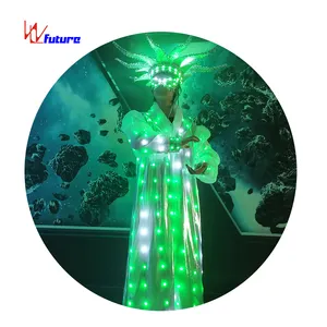 LED Clown Costume Glow-in-the-Dark Dresses Performance Wear Circus Burlesque Clothing Rave Clothes Magic Show LED Suits