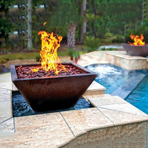 Fuente de fuego de acero corten para exteriores, cuencos de agua y fuego para piscinas - Product Image 2