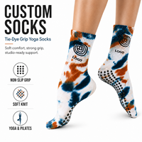Chaussettes côtelées personnalisées tie-dye avec grip, logo imprimé, confortables, antidérapantes avec points en caoutchouc pour le yoga et le pilates féminin