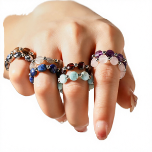 Newest Bohemian Quartz Gemstone Bead Rings Faceted Coin Ring Wedding Fashion <b>Gift</b> for Women Jewelry - Product Image 4