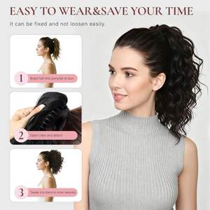 Estensione per Coda di Cavallo Sintetica Resistente al Calore, Stile Bohémien, Ricci Morbidi, Marrone Scuro, 12 Pollici, con Clip a Pinza per Donne - Product Image 5