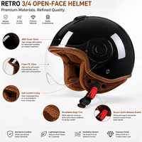 Casque de moto demi-face respirant avec doublure, casque de moto ouvert, coque ABS, casque de scooter 3/4