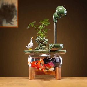 Sıcak satış seramik küçük gevşeme şelale çeşme kapalı dekoratif Feng Shui masa su özelliği ile balık tankı - Product Image 5