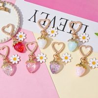 Gantungan Kunci Stroberi 3D Lucu Desain Kawaii Hati Bunga Daisy Buah Stroberi Gantungan Tas Dompet Perhiasan Dekorasi Aksesoris