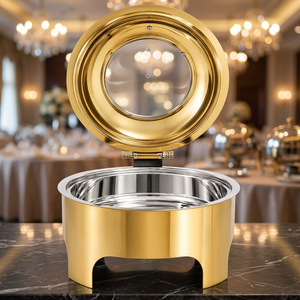 Recipiente para Calentar Comida de Acero Inoxidable Dorado, 4 Piezas, para Buffet, Catering, Bodas, Hoteles, Banquetes, 8L, Solo Lavar a Mano, MORADABAD - Product Image 3