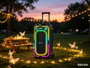 Enceinte de fête sur roulettes de 8 pouces avec anneau lumineux LED RGB, Boombox Karaoké portable avec roues pour fêtes en extérieur - Product Image 4