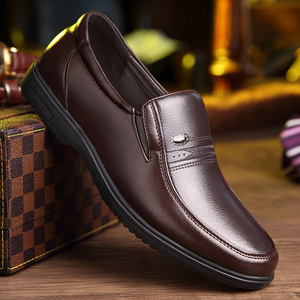 Chaussures en cuir décontractées pour hommes, marron, à enfiler, pour le bureau et les occasions habillées, pour jeunes de 18 à 40 ans - Product Image 1