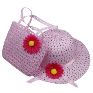 หมวกฟางเด็กน่ารักลายดอกทานตะวัน ชุดกระเป๋าถือสำหรับเด็กผู้หญิง 18 สี สำหรับฤดูใบไม้ผลิและฤดูร้อน ประดับโบว์ลายดอกไม้ สไตล์ลำลอง - Product Image 4