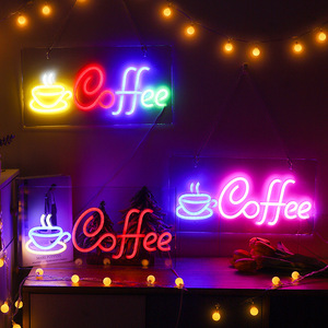 Cross-Border Factory Direct Supply New LED Backplane Neon Coffee Modeling Lamp for Wall Bar <strong>Decorative</strong> <strong>Party</strong> <strong>Hanging</strong> Wall Lamp