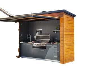 Cuisine de jardin modulaire en acier inoxydable 304 avec barbecue gaz intégré, barbecue au charbon de bois, évier et réfrigérateur - Product Image 1