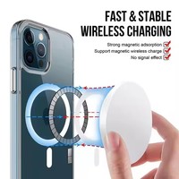 Coque de téléphone transparente antichoc avec logo personnalisé, support magnétique intégré, design simple et tendance, 1,5 mm PC+TPU, compatible avec