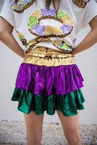 فستان حريمي ماردي جراس RTS مكشكش بخصر عالٍ بتصميم متدرج اللون متوفر باللون الذهبي والأرجواني والأخضر