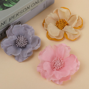 Flor de Chifón de Tres Capas, 20 cm, Patrón de Camelia, Accesorio para el Cabello Hecho a Mano, Material para Tocados de Boda - Product Image 1