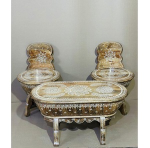 Tabouret de maison en bois incrusté d'os fabriqué à la main pouf motif floral complexe Design moderne usage occasionnel pour les intérieurs de maison Inde - Product Image 1