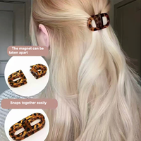 Nouveauté 2026 Pinces à cheveux magnétiques détachables en acrylique, petites, multicolores, motif léopard, pour coiffure mi-attachée à l'arrière de la tête, pour enfants