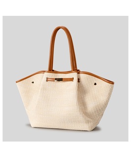Bolso de Playa Tipo Dumpling de Diseño para Mujer, Color Sólido, Moda de Verano, Portátil, Gran Capacidad, Tejido a Mano con Paja y Poliéster - Product Image 4