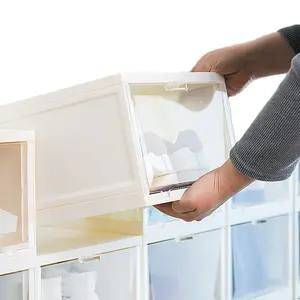 Organizador de zapatillas de plástico transparente, caja de zapatos acrílica apilable, transparente, venta al por mayor