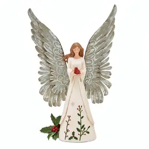 Customized wings elegant wonderful design cardinal holly angel statue polyresin high quality gifts home decor resin figurine