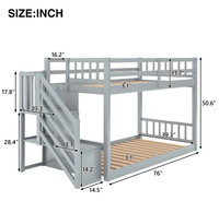 Lit superposé en bois avec escalier pour les chambres d'enfants et d'adolescents - Meubles de chambre à coucher gris