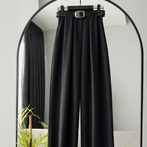 <span class=keywords><strong>Pantalon</strong></span> de costume plissé taille haute pour <span class=keywords><strong>femme</strong></span> avec ceinture, élégant, décontracté, coupe droite, idéal pour le bureau - Product Image 3