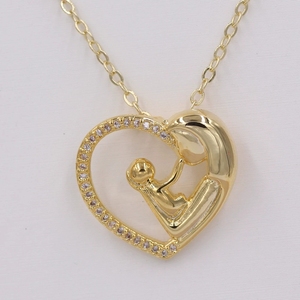 Collane <span class=keywords><strong>con</strong></span> Ciondolo a Cuore in Argento e Oro <span class=keywords><strong>con</strong></span> Zirconi, Charm Madre Figlia Figlio Mamma Bambino, Regalo per la Festa della Mamma - Product Image 6