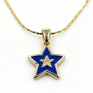 Pendentif étoile en alliage de zinc plaqué or avec émail bleu et motif étoile intérieur pour bijoux patriotiques - Product Image 2