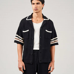 Maglietta Polo in Maglia da Uomo con Logo Personalizzato, Manica Corta, Traforata, <span class=keywords><strong>Cardigan</strong></span> Lavorato a Maglia, Camicia all'Uncinetto - Product Image 2