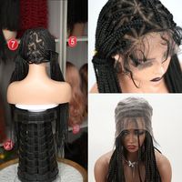 Perruque frontale en dentelle HD noire, tresses sans nœuds, en fibre synthétique PET haute température, extension de cheveux en dentelle complète, vente en gros