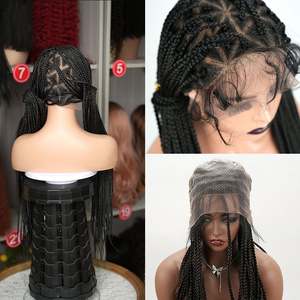 Perruque frontale en dentelle HD noire, tresses sans nœuds, extensions synthétiques en fibre haute température pour tressage complet - Product Image 4