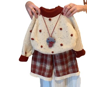 Girls Sweater Thickened Warm Knitted Base Layer Winter Clothing Checkered Solid Color Cotton Material For Children - Product Image 2