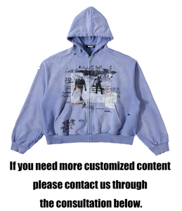 Sudadera <span class=keywords><strong>Americana</strong></span> con Cremallera, Estampada, Vintage, Lavada, Desgastada, Corta, Holgada, Estilo Urbano, Tejido Grueso, Transpirable, 100% Algodón, Esencial, Personalizada - Product Image 2