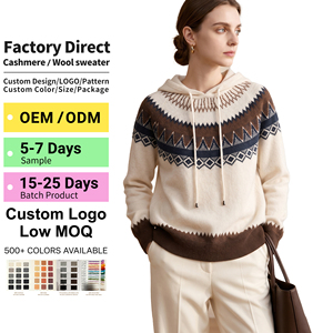 Nouveau <span class=keywords><strong>Pull</strong></span> <span class=keywords><strong>à</strong></span> Capuche Femme 100% Cachemire Pur Motif Fair Isle 16,2μm Tricoté <span class=keywords><strong>à</strong></span> la Machine Stoll, Vêtement d'Hiver de Luxe Traçable pour la Détente - Product Image 1