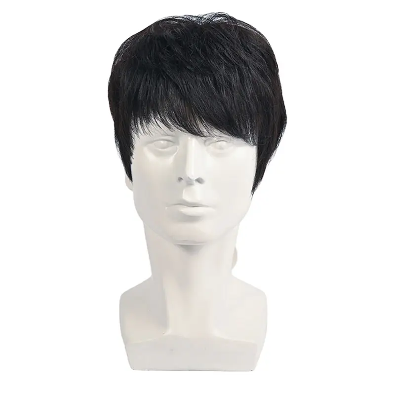 Short Men's Hair Wig Stock Natural Hairline Black Short Real Human Hair Wigs Layered Full Replacement Hair Daily Wigs For men