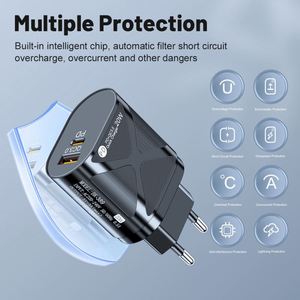 Chargeur rapide magnétique USB-C et USB 20W QC3.0 avec protection contre les courts-circuits pour téléphones portables, ordinateurs portables, écouteurs (prises US/EU/UK) - Product Image 2
