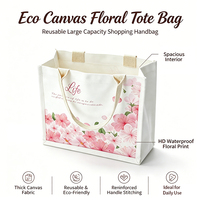 Nouveau design, sac fourre-tout en toile grande capacité, fermoir à bouton, motif floral personnalisable, durable, écologique, idéal pour les cadeaux.