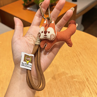Porte-clés écureuil en peluche fait main, rembourré de coton, avec cordon en tissu, petit écureuil de dessin animé, accessoire de sac, cordon, porte-clés