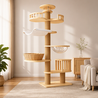 Arbre à chat classique en laine du sol au plafond avec lit intégré, griffoir et jouet, tour à chat durable en sisal sans formaldéhyde