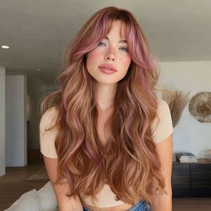 Moda SMILOC nuovo temperamento sintetico parrucca temperamento marrone dorato rosa sfumato capelli ricci modello femminile Sm558 - Product Image 3