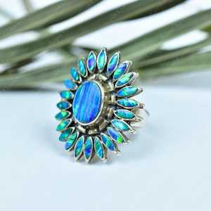 Handmade Aurora Opal Sterling Silver <b>Adjustable</b> <b>Ring</b> Natural Gemstone Jewelry for Women Wholesale - Product Image 4