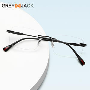 แว่นตาไร้กรอบสีเทา รุ่นแจ็ค กรอบโลหะ เลนส์อะคริลิก สำหรับทุกเพศ สไตล์ธุรกิจสุดหรู ขาแว่นยืดหยุ่น - Product Image 1
