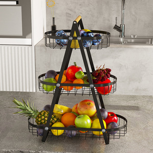 Moderno y Clásico Estante de Almacenamiento de Frutas para Escritorio, de Tres Niveles, Ovalado, con Drenaje, para el Hogar - Product Image 1