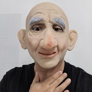 Masque de cosplay d'Halloween en latex pour vieil homme <span class=keywords><strong>chauve</strong></span>, texture plissée, sourcils blancs, oreilles larges, nez prononcé, sourire doux, couverture intégrale du visage - Product Image 3