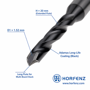 HORFENZ DC426L D1.52mm TIALAN Micro-perceuse à longue portée en carbure <span class=keywords><strong>WC</strong></span> pour perçage empilé de l'acier, de l'acier inoxydable, du fonte et du titane - Product Image 4