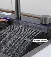 JYN Évier de cuisine en acier inoxydable 304 anti-rayures Évier de cuisine à fente unique multifonction avec affichage LED Cascade Évier de cuisine avec lave-gobelet