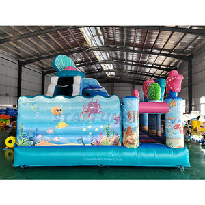 Château gonflable sauteur avec toboggan, thème dessin animé, pour enfants, thème sirène, aire de jeux gonflable ludique - Product Image 4
