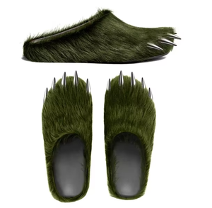 Mules en <span class=keywords><strong>fourrure</strong></span> pour hommes avec logo personnalisé, motif patte d'animal et griffes métalliques, design artistique pour un style affirmé - Product Image 4