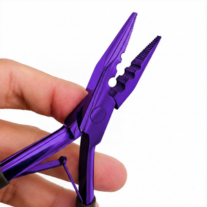 Pinza Profesional de Acero Inoxidable de Grado Quirúrgico con 3 Orificios para Extensiones de Cabello, Color Morado Premium, Marca OEM TEEJAY - Product Image 2