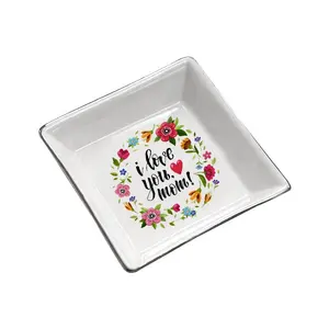 Customized Printable Logo White Porcelain Dinner Plate Sublimation Blank Square Ceramic Gold Trim Plate